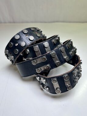 Antik Denim Black Leather Studded Belt Silver Hardware 42/44 Punk Rock Goth Y2K